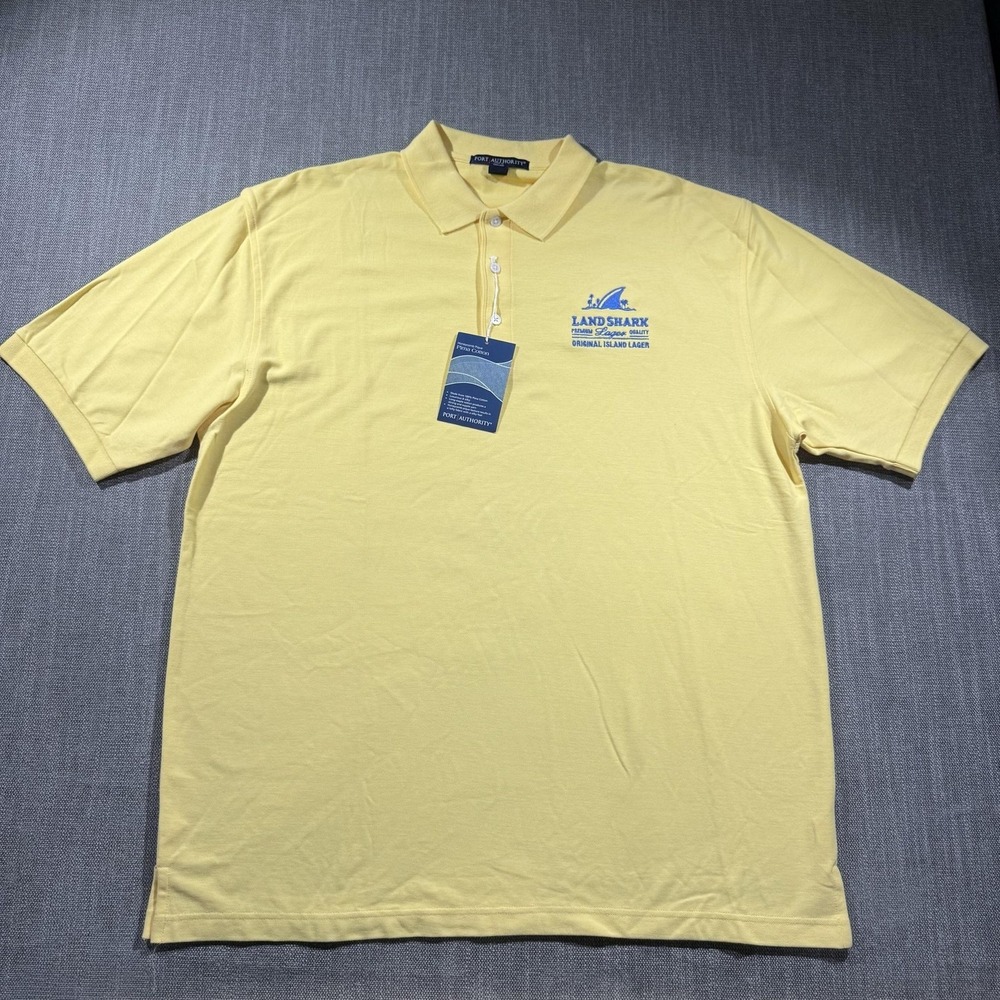 Port Authority Polo Shirt Mens‎ XL Yellow LandShark Lager Beer Logo Pima Cotton